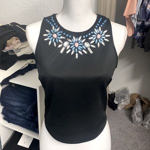 Embellished Black Sleeveless Crop Top Size Medium